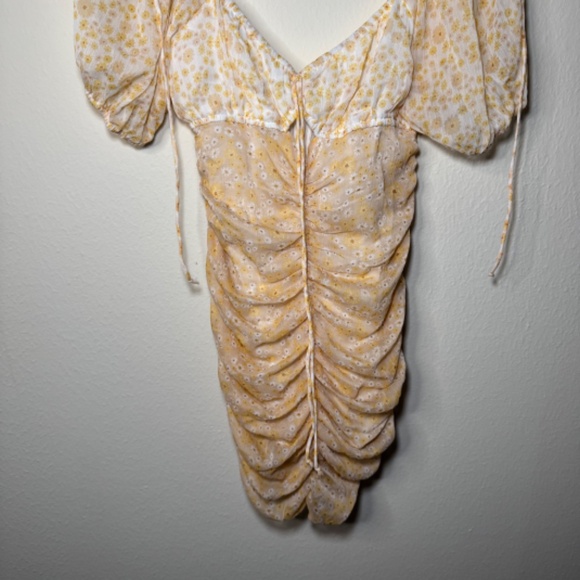 Free People Tessa Dress Women's XS Yellow Mini Cottagecore Floral Ruched - Picture 4 of 8